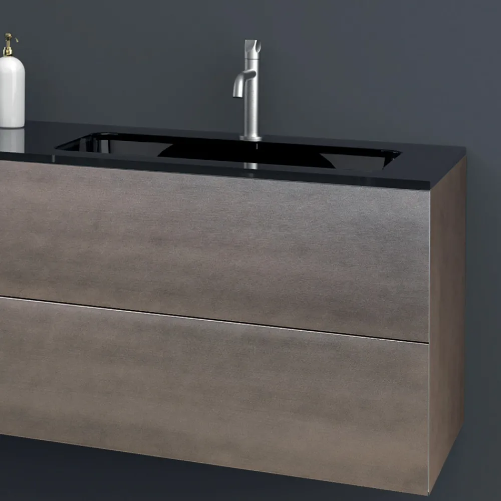 Viadurini Bathroom Badmöbel Hängend-Zusammensetzung 2 Hängende Badezimmermöbel aus Mdf Platin lackiert 120 cm - Renga