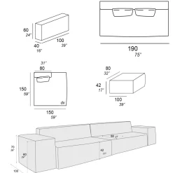 Viadurini Living Moderne Sofas-Zusammensetzung aus 1 Pouf mit Rückenlehne, 1 Pouf und 1 Halbinsel - Bizarre