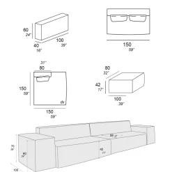 Viadurini Living Moderne Sofas-Zusammensetzung aus 1 Pouf mit Rückenlehne, 1 Pouf und 1 Halbinsel - Bizarre