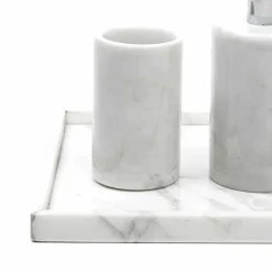 Viadurini Bathroom Badzubehör-Zusammensetzung Badezimmerzubehör aus weißem Carrara-Marmor Made in Italy - Tuono