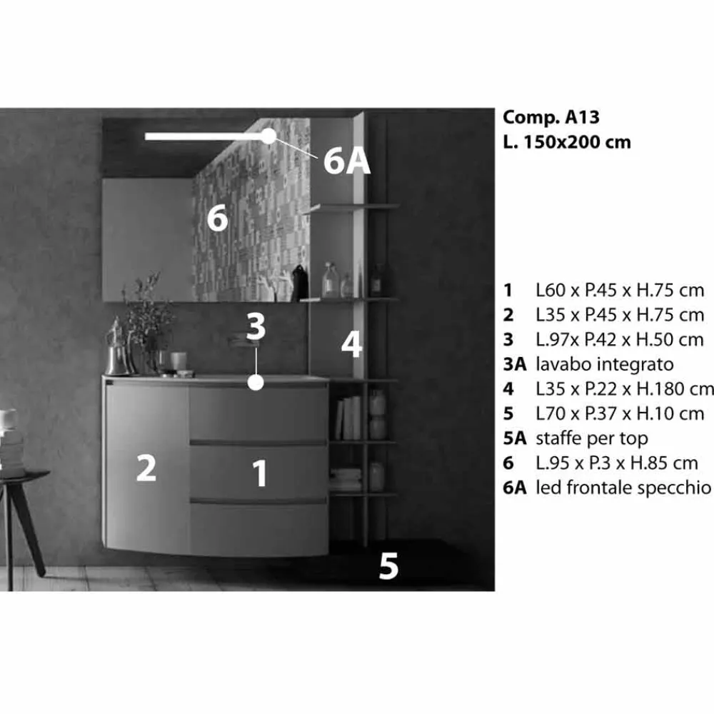 Viadurini Bathroom Badmöbel Hängend-Zusammensetzung der Möbel für das Badezimmer des modernen Designs - Callisi13