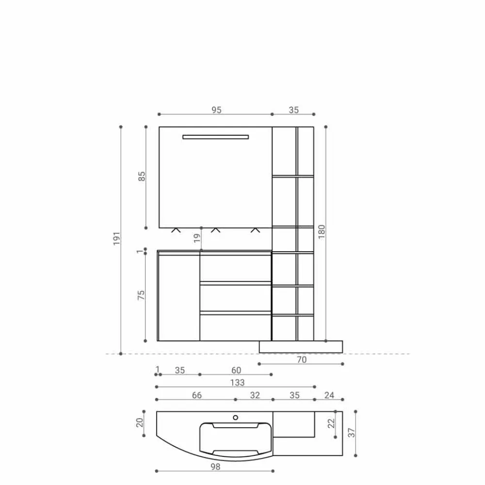 Viadurini Bathroom Badmöbel Hängend-Zusammensetzung der Möbel für das Badezimmer des modernen Designs - Callisi13
