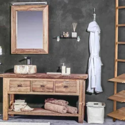 Viadurini Bathroom Badmöbel Stehend-Zusammensetzung der modernen Badezimmermöbel aus massivem Teakholz - Töpfchen