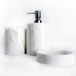 Viadurini Bathroom Badzubehör-Zusammensetzung von 3 Badezimmerzubehör aus poliertem Marmor Made in Italy - Trevio