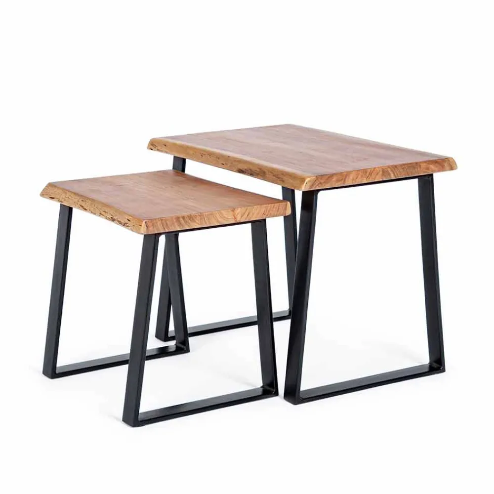Viadurini Living Moderne Couchtische-Zusammensetzung von 2 Couchtischen in Holz und Stahl Homemotion - Artur