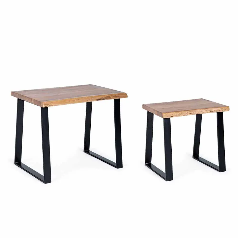 Viadurini Living Moderne Couchtische-Zusammensetzung von 2 Couchtischen in Holz und Stahl Homemotion - Artur
