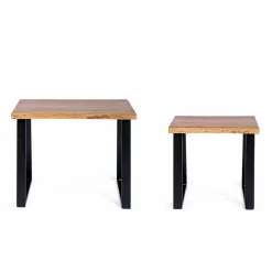 Viadurini Living Moderne Couchtische-Zusammensetzung von 2 Couchtischen in Holz und Stahl Homemotion - Artur