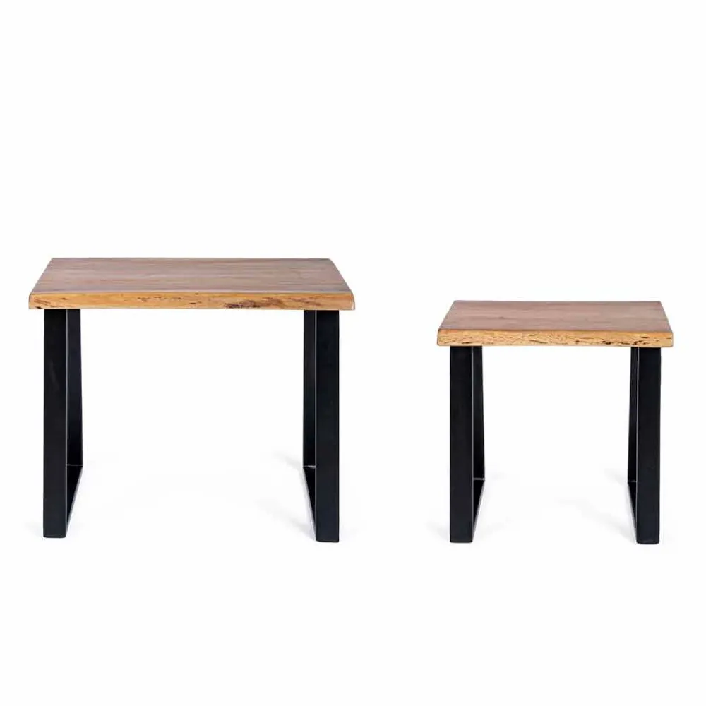 Viadurini Living Moderne Couchtische-Zusammensetzung von 2 Couchtischen in Holz und Stahl Homemotion - Artur