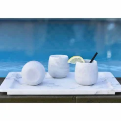 Viadurini Kitchen Gläser Set-Zusammensetzung von 2 Gläsern aus weißem Carrara-Marmor Made in Italy - Dolla