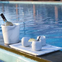 Viadurini Kitchen Gläser Set-Zusammensetzung von 2 Gläsern aus weißem Carrara-Marmor Made in Italy - Dolla