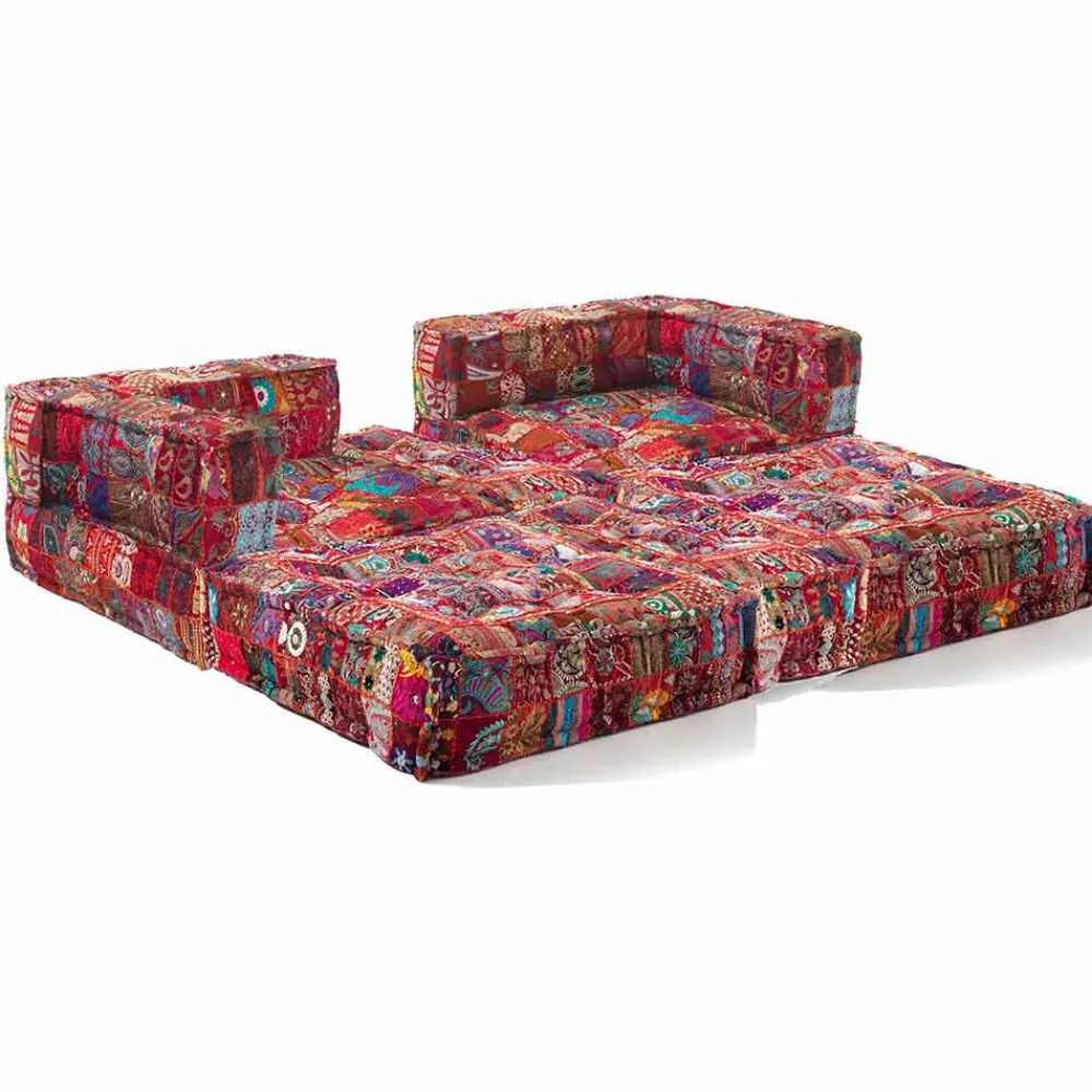 Viadurini Italian Sofas Moderne Sofas-Zweisitzer-Sofa, bezogen mit Ethno-Design. Farbiger Stoff - Faser