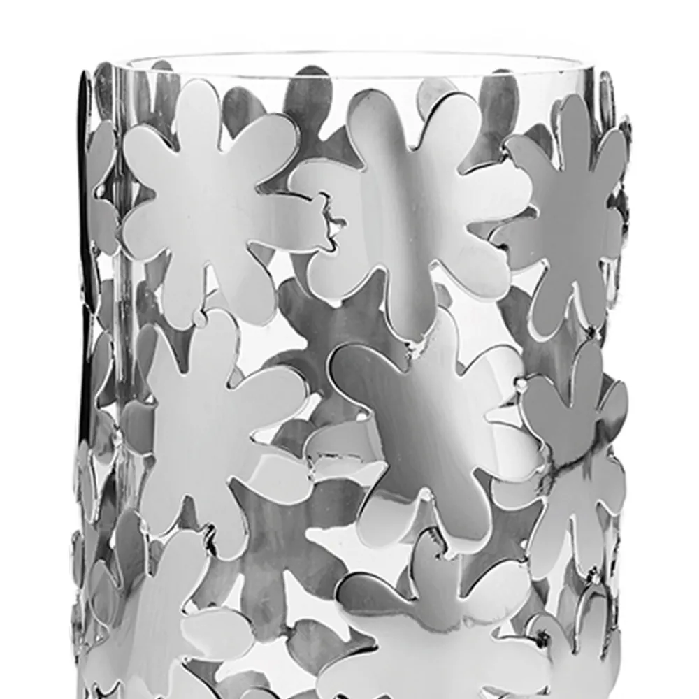 Viadurini Decor Deko Vasen-Zylindrische Vase aus Glas und silbernem Metall und luxuriöser Blumendekoration - Terraceo