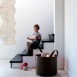 Firestyle Kaminholzständer Aus Leder Und Kunstleder-Zylindrischer Holzhalter aus regeneriertem Leder mit Tonda Rädern