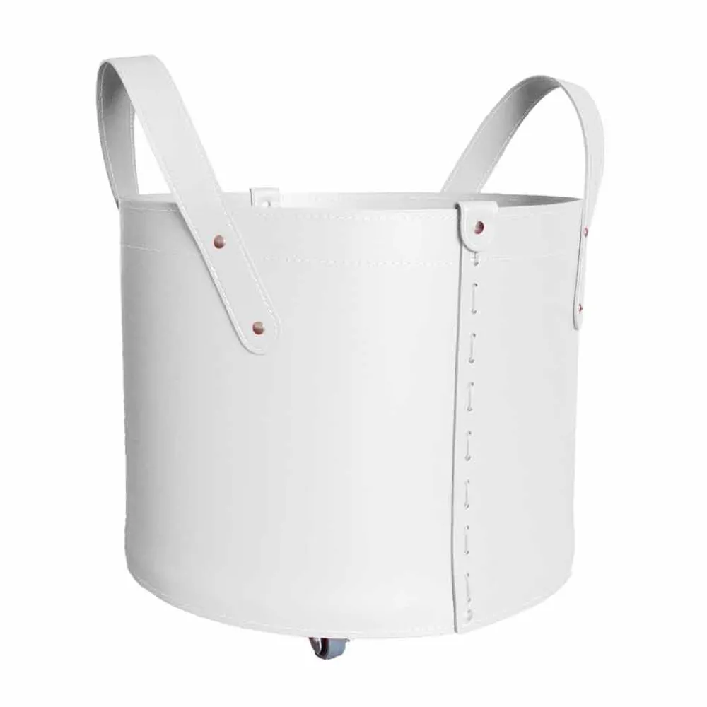 Firestyle Kaminholzständer Aus Leder Und Kunstleder-Zylindrischer Holzhalter aus regeneriertem Leder mit Tonda Rädern