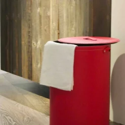 Limac Design Wäschekörbe-Zylindrischer Wäschekorb aus regeneriertem handgefertigtem Leder Roby